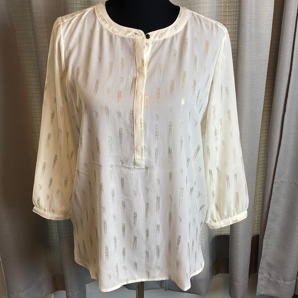 JM Collection Women’s Cream Color Blouse w/ Gold Accents 3/4 Sleeve sz PL. NWT